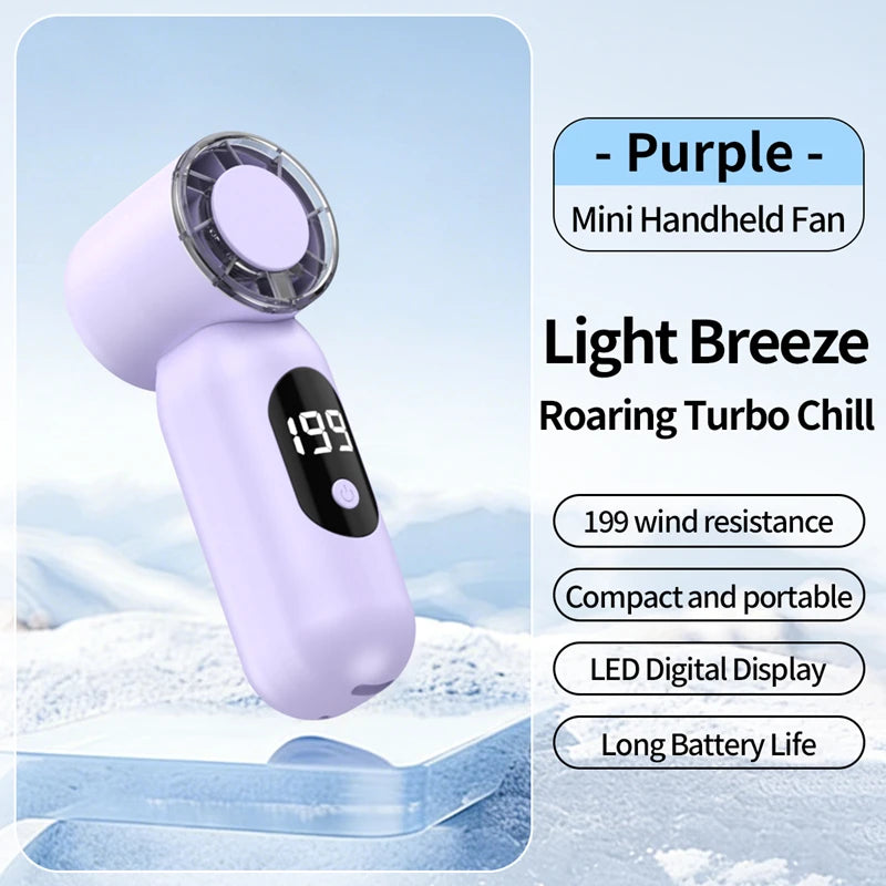 Lenovo Mini Pocket Fan USB Charging Digital Display Outdoor Quiet Operation Portable High Speed Turbo Small Fan For Office Peaceful Pleasures Health and Wellness Purple