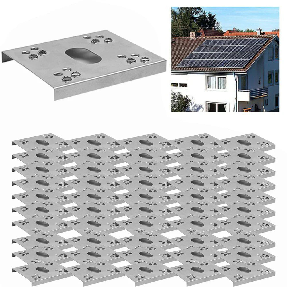 50Pcs Solar PV Grounding Plates C-Shaped Stainless Steel Sheets