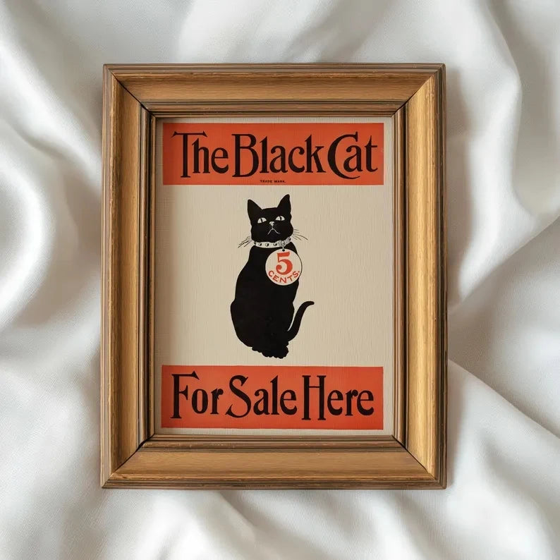 Retro Black Cat Art Nouveau Canvas Wall Art Print Poster