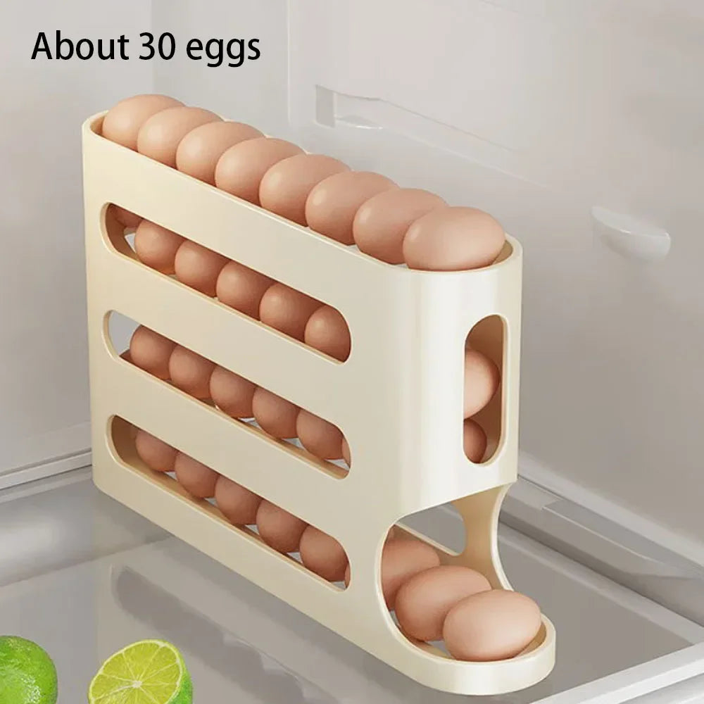 4-Layer Automatic Rolling Egg Holder Rack | Fridge Egg Dispenser & Refrigerator Organizer