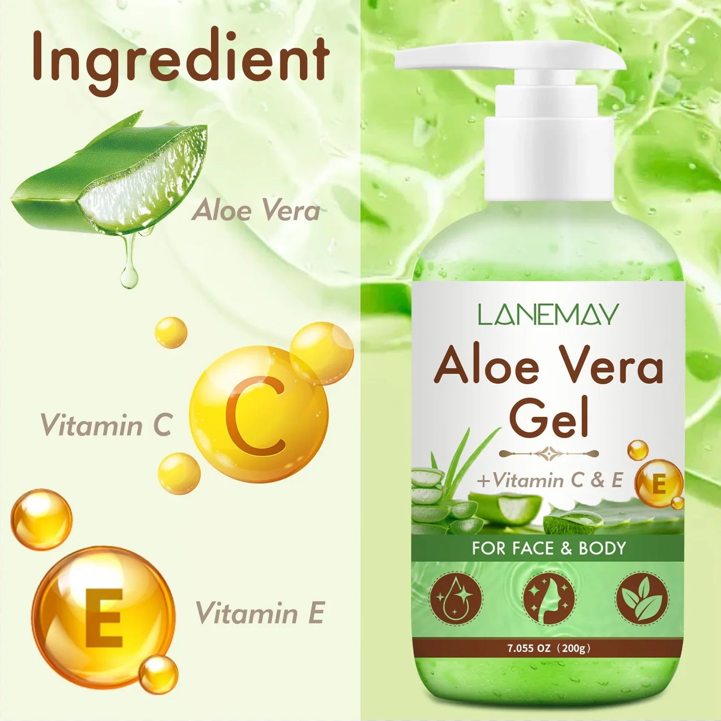 Vitamin C & E Aloe Vera Gel – Face & Body Moisturizer 200g
