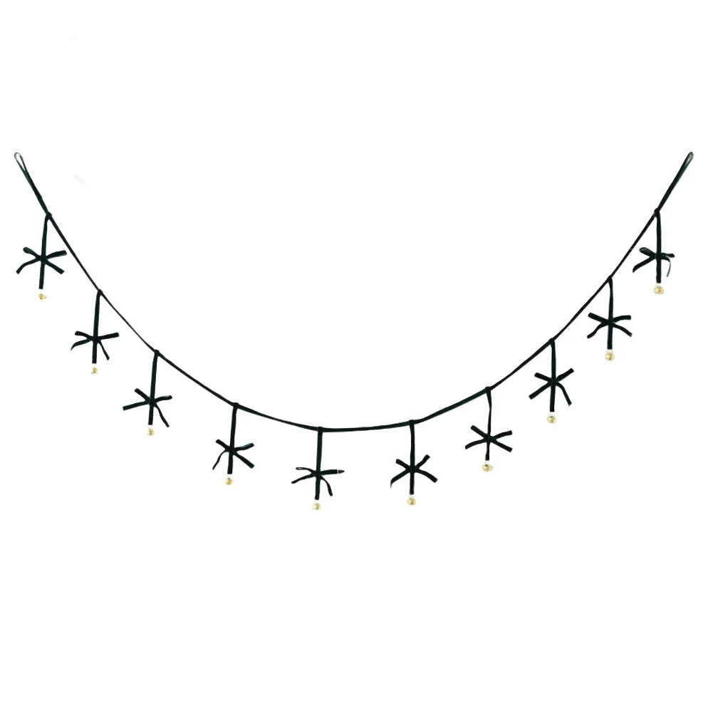 Christmas Velvet Bow Bell Garland 180cm | Holiday Tree Decor