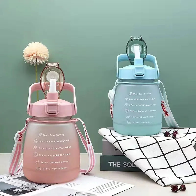 1200ml Frosted Sports Water Bottle with Shoulder Strap | BPA Free
