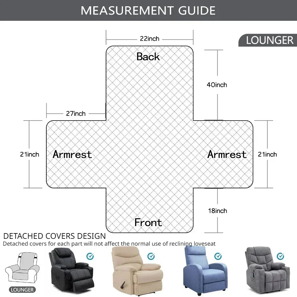 Recliner Sofa Covers Washable Changeable Slipcovers Non Slip for Kids/Dogs/Pet Washable Furniture Protector with Elastic Strap Peaceful Pleasures Health and Wellness