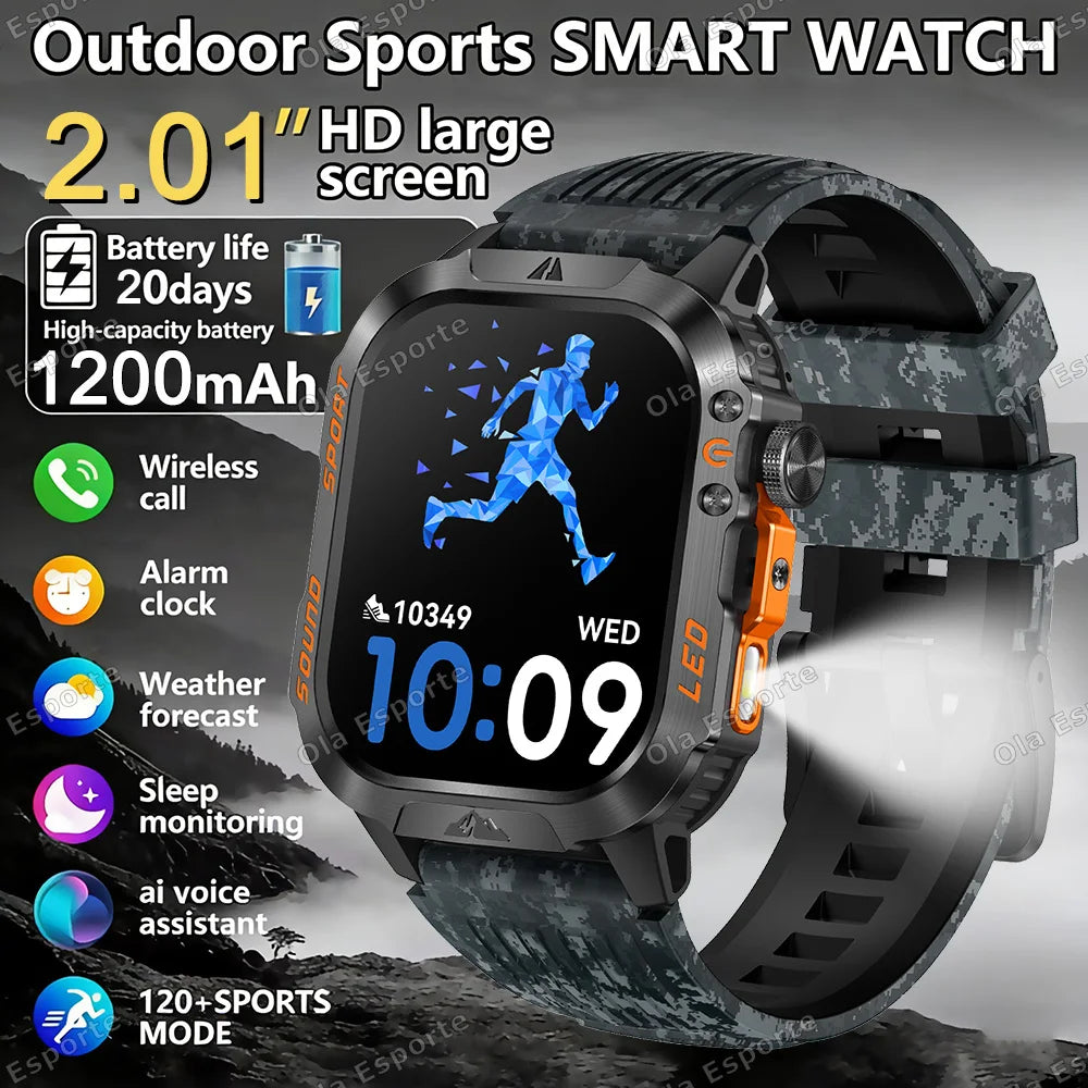 Ola Esporte Military Smart Watch Men – 1200mAh, SOS, IP68