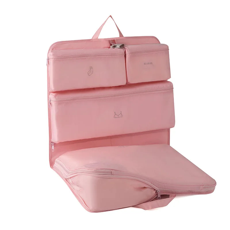 Portable Travel Compression Packing Cubes Set 6 Way Organized Storage for Clothes Foldable Hanging Design for Suitcase Luggage Peaceful Pleasures Health and Wellness Pink