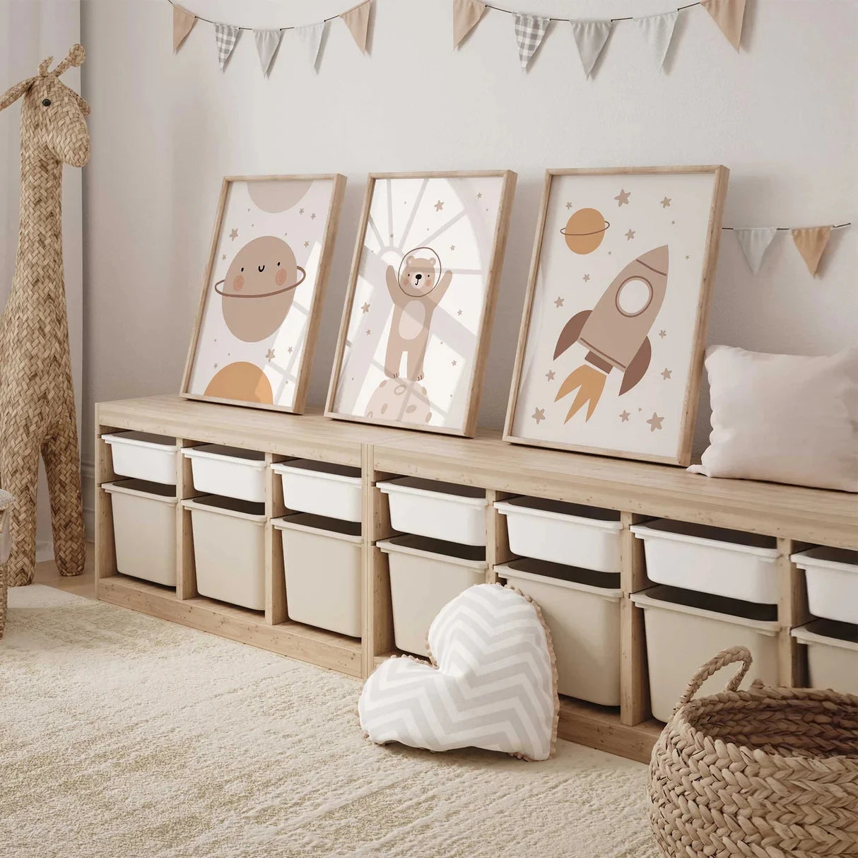 3-Piece Space & Bear Canvas Wall Art | Kids Room Décor Poster