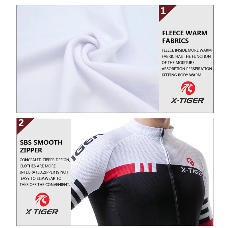 X-TIGER Men's Winter Thermal Fleece Cycling Jersey | Long Sleeve