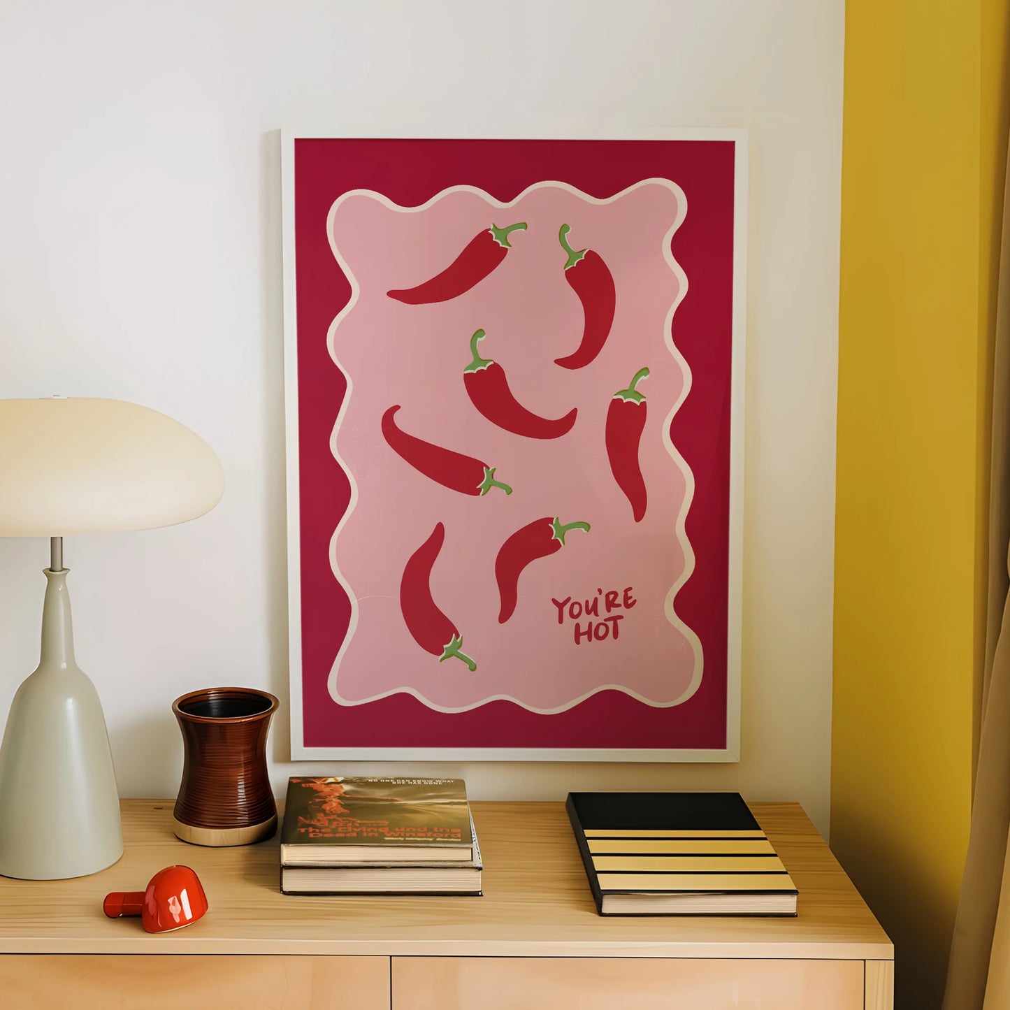 Retro Chili Pepper "You're Hot" Wall Art | Kitchen Poster