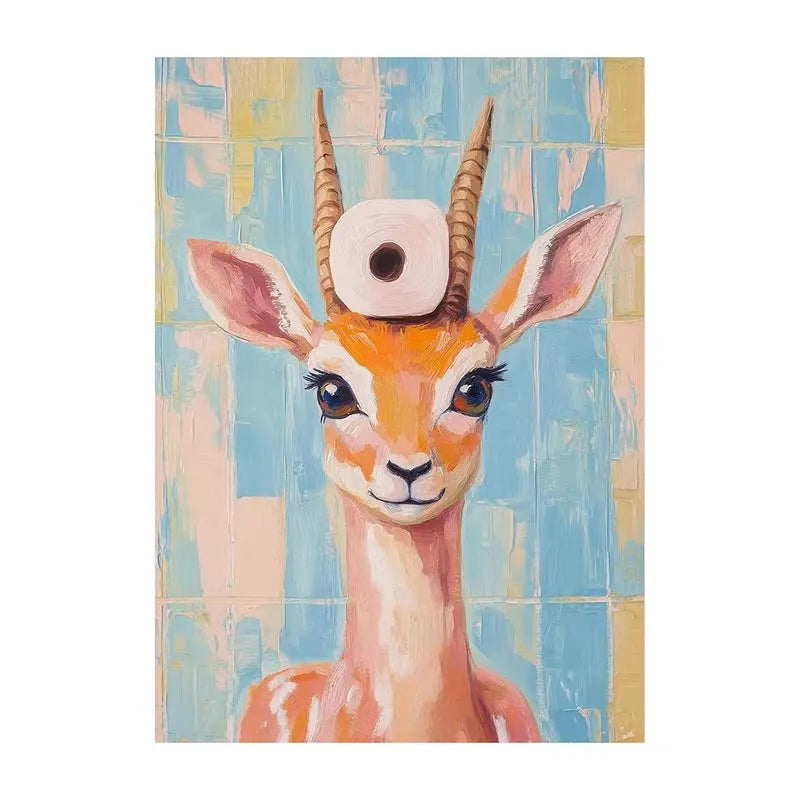Funny Animal Bathroom Canvas Wall Art | Zebra Giraffe Tiger