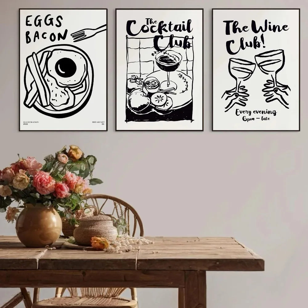 Coffee Shop Afternoon Tea Croissant Colorful Coffee Cup Retro Poster Canvas Paintings Wall Art Pictures Cafe Kitchen Home Decor Peaceful Pleasures Health and Wellness