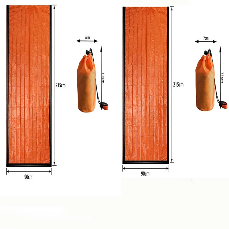Outdoor Emergency Survival Sleeping Bag Portable First Aid Blanket Hiking and Camping Multi-functional Insulated Bag Peaceful Pleasures Health and Wellness orange-2pcs