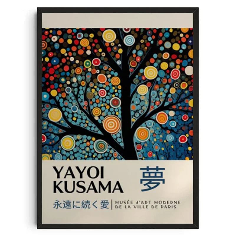 Abstract Yayoi Kusama Style Canvas Poster, Japanese Modern Art Mural Frameless Wall Art for Home Living Room Gallery Decor Peaceful Pleasures Health and Wellness