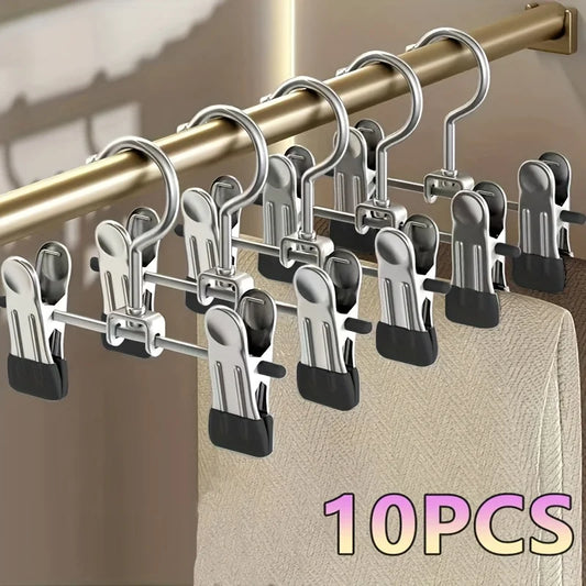 10pcs Heavy-Duty Metal Pants Hangers with Black Rubber Grips - Ideal for Clothes, Socks, Skirts, and Hats - Durable Peaceful Pleasures Health and Wellness Black