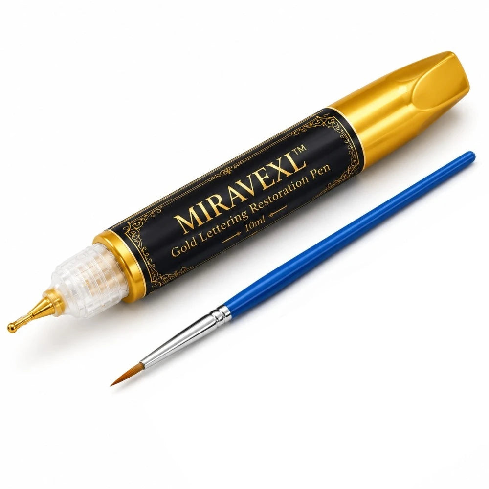 Gold Tombstone Marker Pen 10ml with Detail Brush, Waterproof Paint Pen for Restoring Faded Grave Inscriptions on Granite Peaceful Pleasures Health and Wellness 1 sets