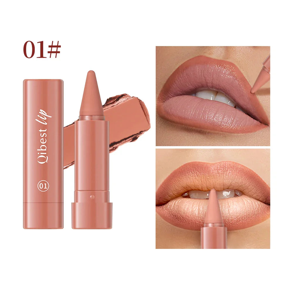 QIBEST Matte Lip Liner & Tint – Waterproof Nude Brown Contour
