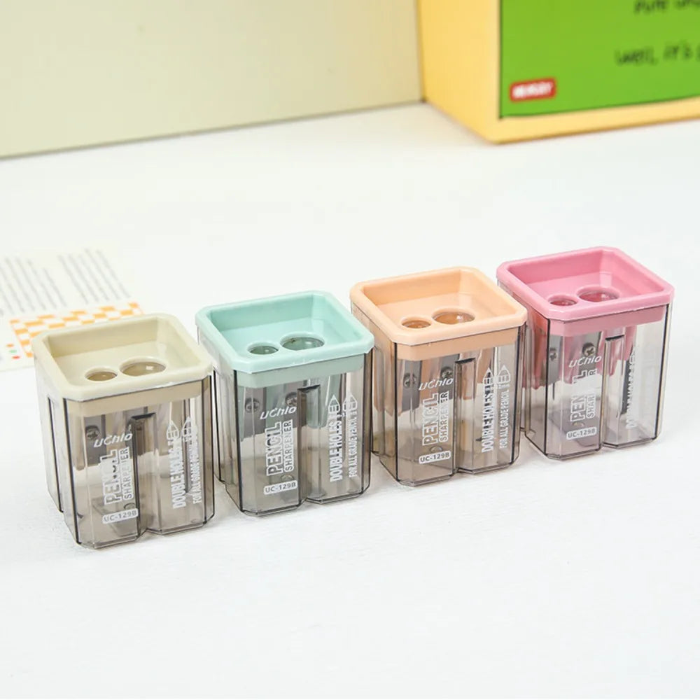 Double Hole Pencil Sharpener – Transparent Manual Plastic