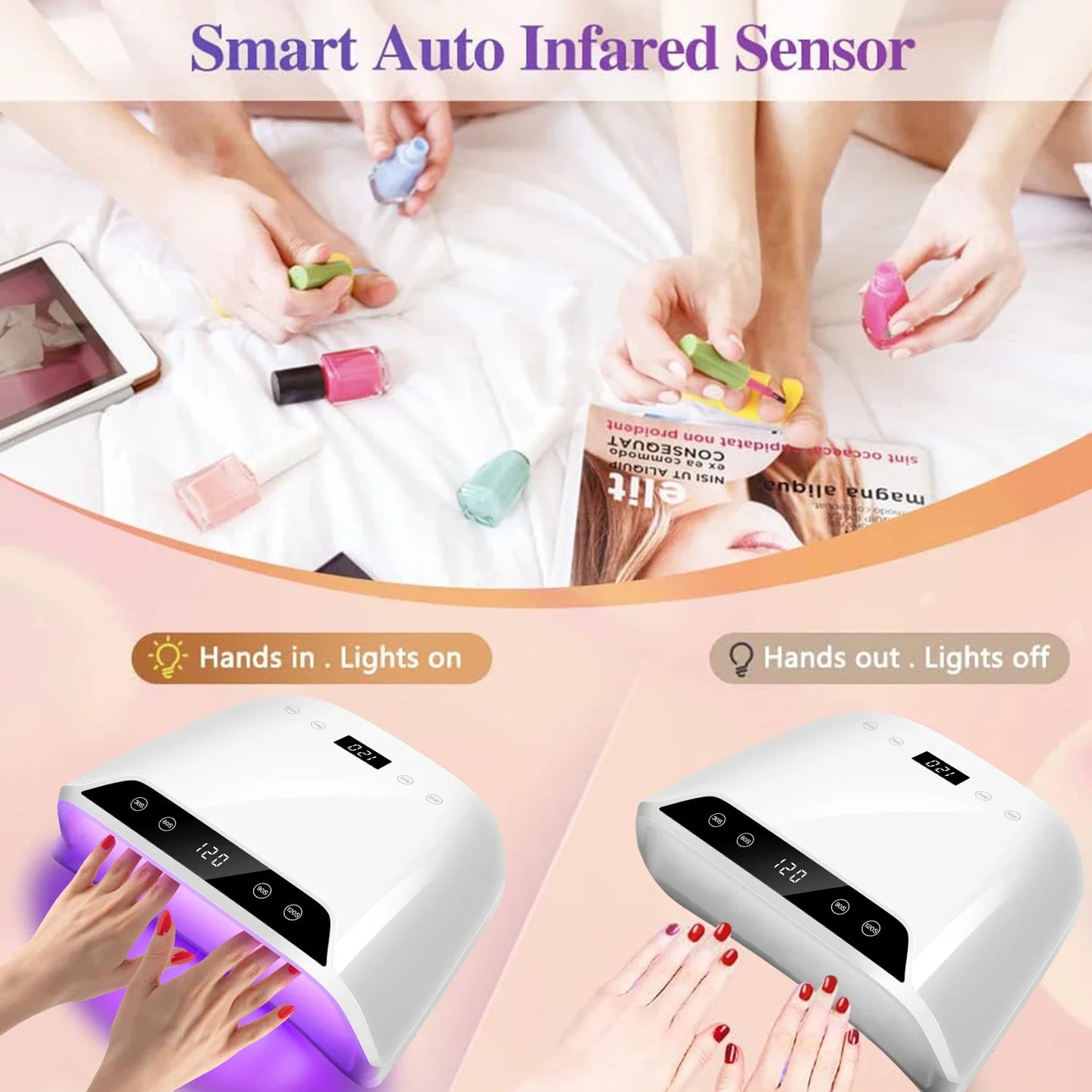 72-LED Nail Curing Lamp | Auto Sensor, 4 Timers, HD Display