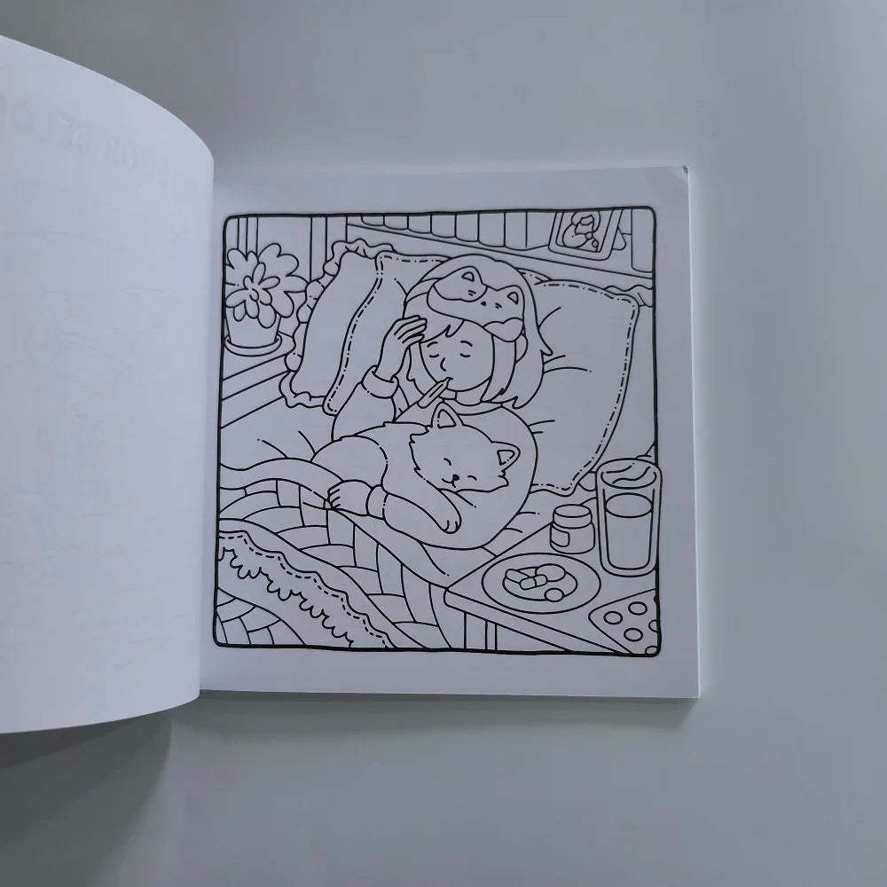 Cat Girl Cute Easy Coloring Book Adults Stress Relief Drawing Perfect