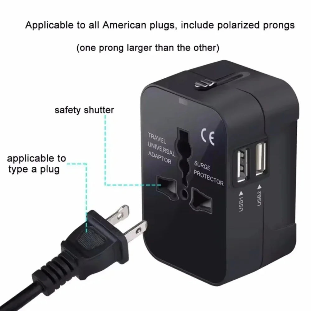 Universal Travel Adapter 2 USB + Type-C | US UK EU AU