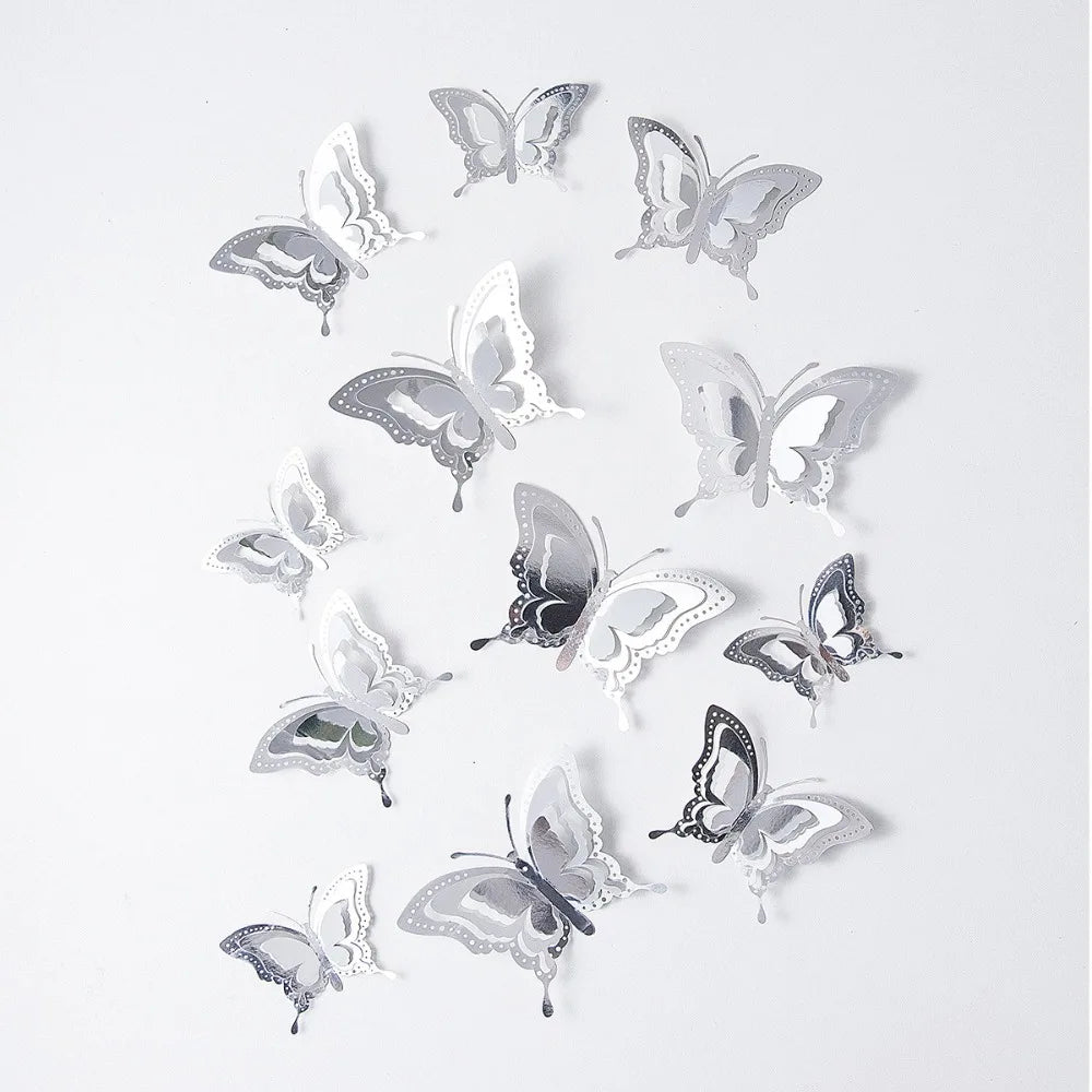 12pcs New 3D Butterfly Wall Stickers Self Adhesive Hollow Butterfly Butterfly Wallpaper DIY Decal Festival Decoration Peaceful Pleasures Health and Wellness