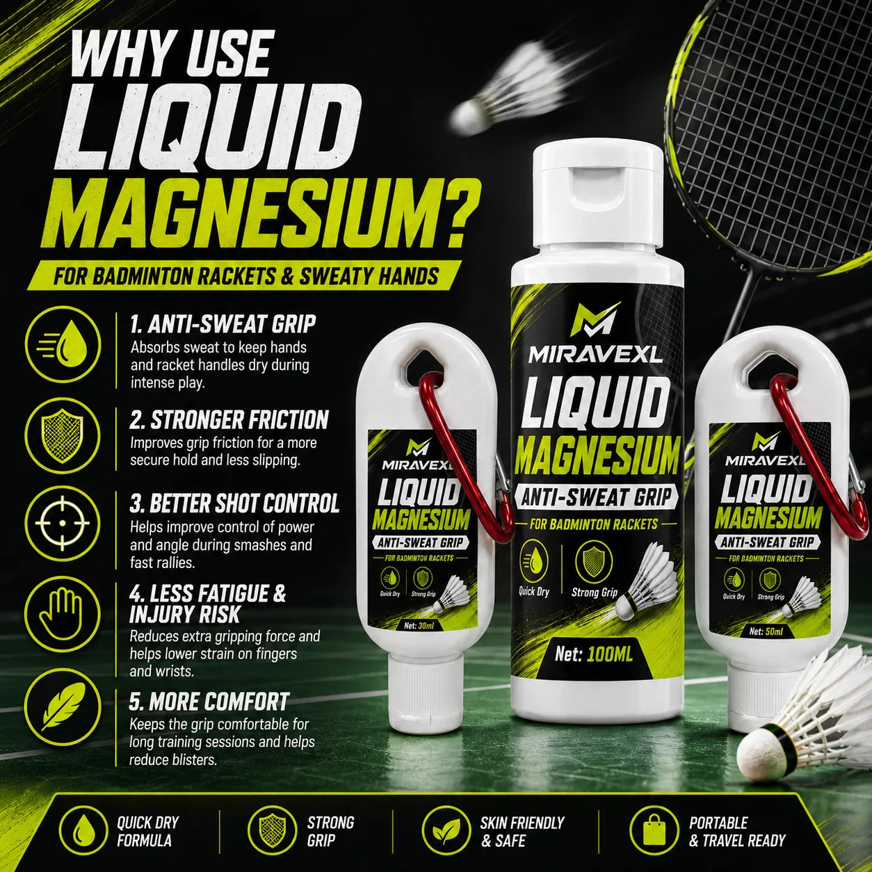 MIRAVEXL Liquid Grip Enhancer for Badminton + Free Wristband