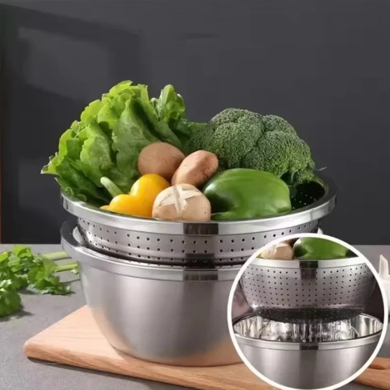 Multi Functional Stainless Steel Vegetable Bowl, Egg Mixing Bowl, Drain Basket, Soup Basin, Kitchen Cooking And Storage Tool Peaceful Pleasures Health and Wellness