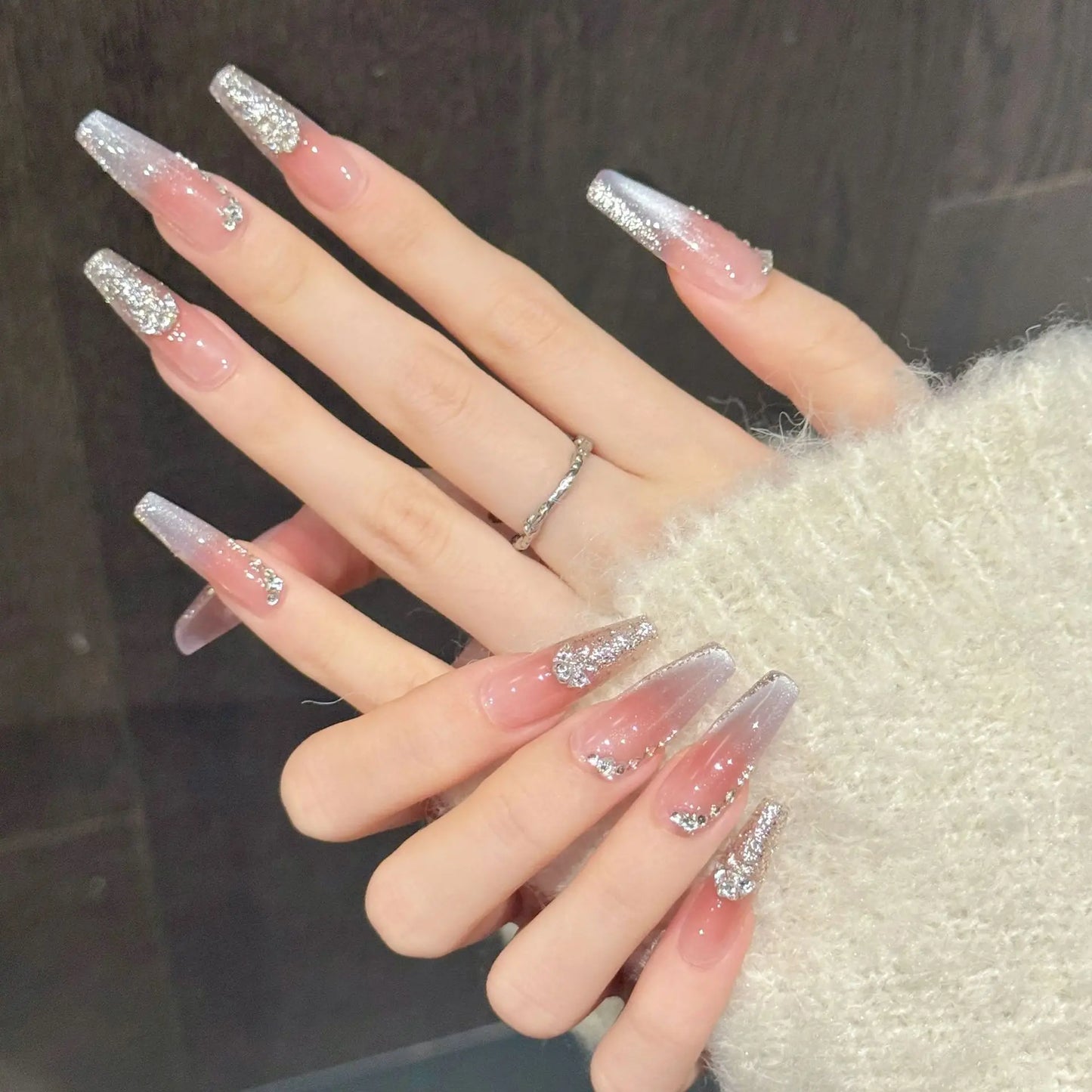 Light Purple Cat's Eye Press On Nails – Rhinestone Set of 10