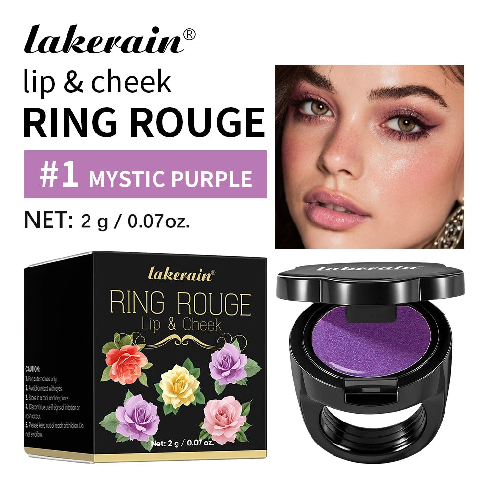 Lakerain Ring Rouge Lipstick Long Lasting Moisturizing Shining Lips Cheeks Dual-use Anti wrinkle Nourishment Ring Style Lipstick Peaceful Pleasures Health and Wellness Mystic Purple