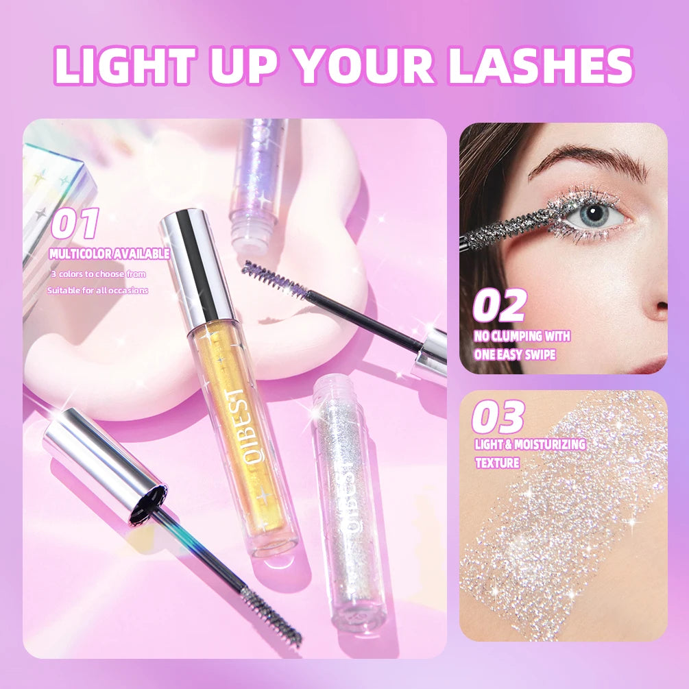 QIBEST 3 Colors Glitter Mascara Long Lasting Quick Dry Curling Extension Eyelashes Colorful Shiny Mascara Eyes Cosmetics Rimel Peaceful Pleasures Health and Wellness