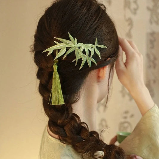 National Style Bamboo Leaf Tassel Hair Clip Womens Curly Hair Side Clip Hair Accessory Peaceful Pleasures Health and Wellness