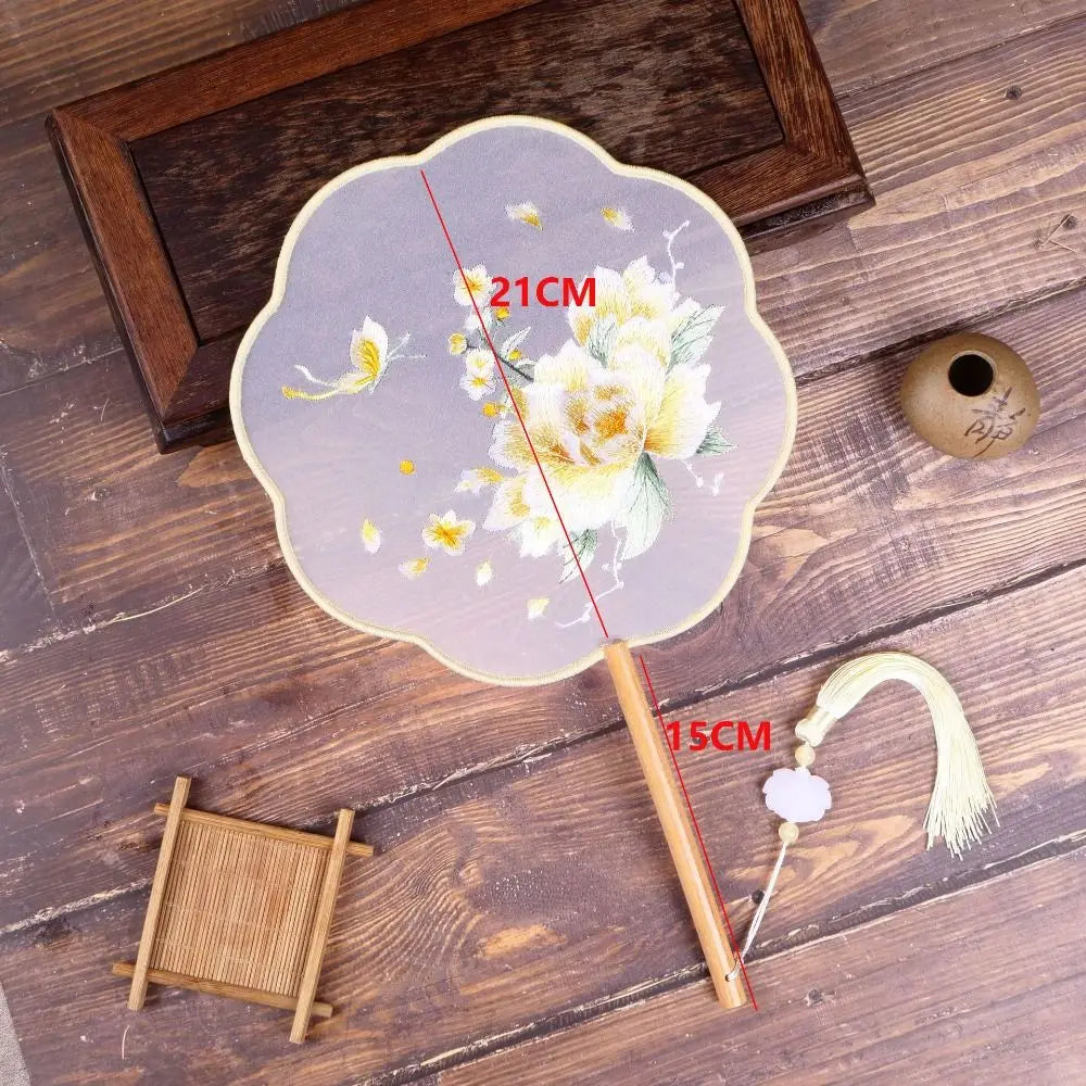 Vintage Silk Embroidery Fan | Floral Hanfu Accessory & Dance Prop