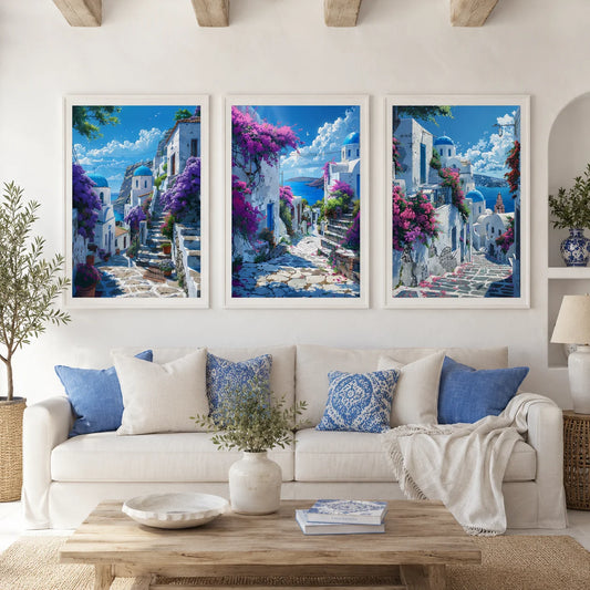 Santorini Greece Canvas Wall Art | Nordic Landscape Print Canvas Wall Art Peaceful Pleasures Health and Wellness