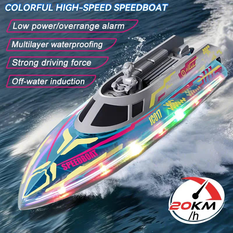 Remote Control Boat Toy Electric Stunt Speedboat 2.4G With Lights High Speed RC Race Boat Ship Water Yacht Children's Toys Gift Peaceful Pleasures Health and Wellness