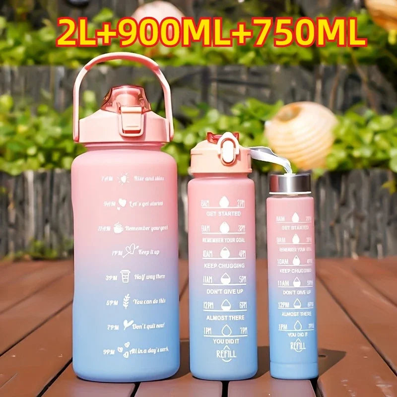 2L Motivational Sports Water Bottle with Time Marker & Straw