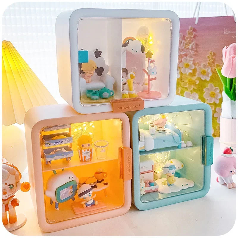 Rectangle Box Storage Box Japanese Q Version Anime Figure Model Toy Doll Collection Display Stand Organizer Case for Dimoo Home Peaceful Pleasures Health and Wellness