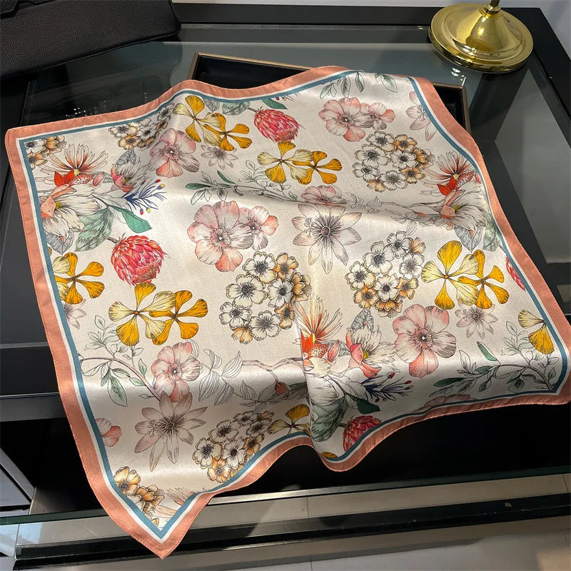 100% Mulberry Silk Lotus Floral Scarf – Women's Versatile Accessory