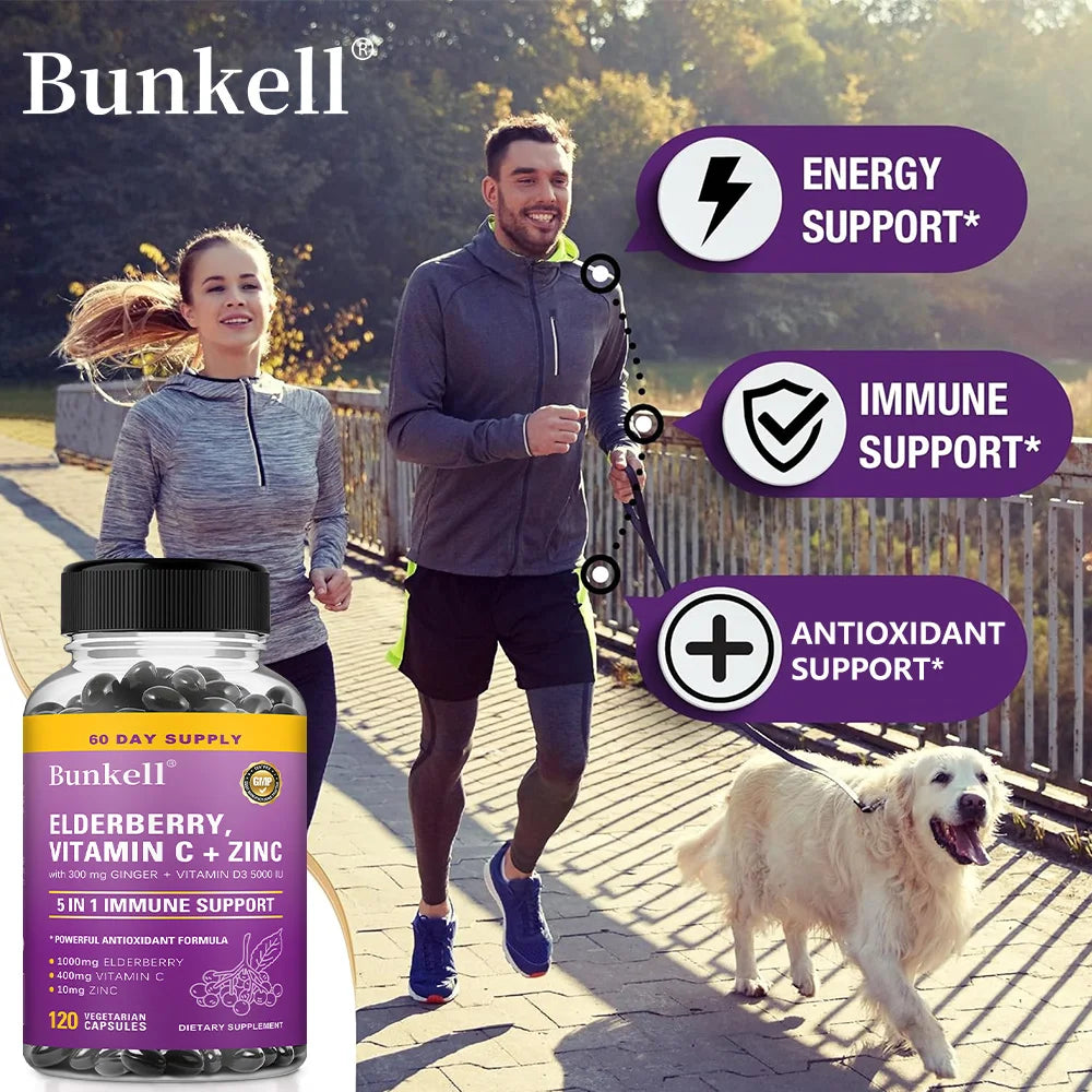 Elderberry Immune Support Capsules 1000MG with Vitamin C Zinc & Ginger - Antioxidant, Healthy Skin, Energy Boost for Men & Women Peaceful Pleasures Health and Wellness