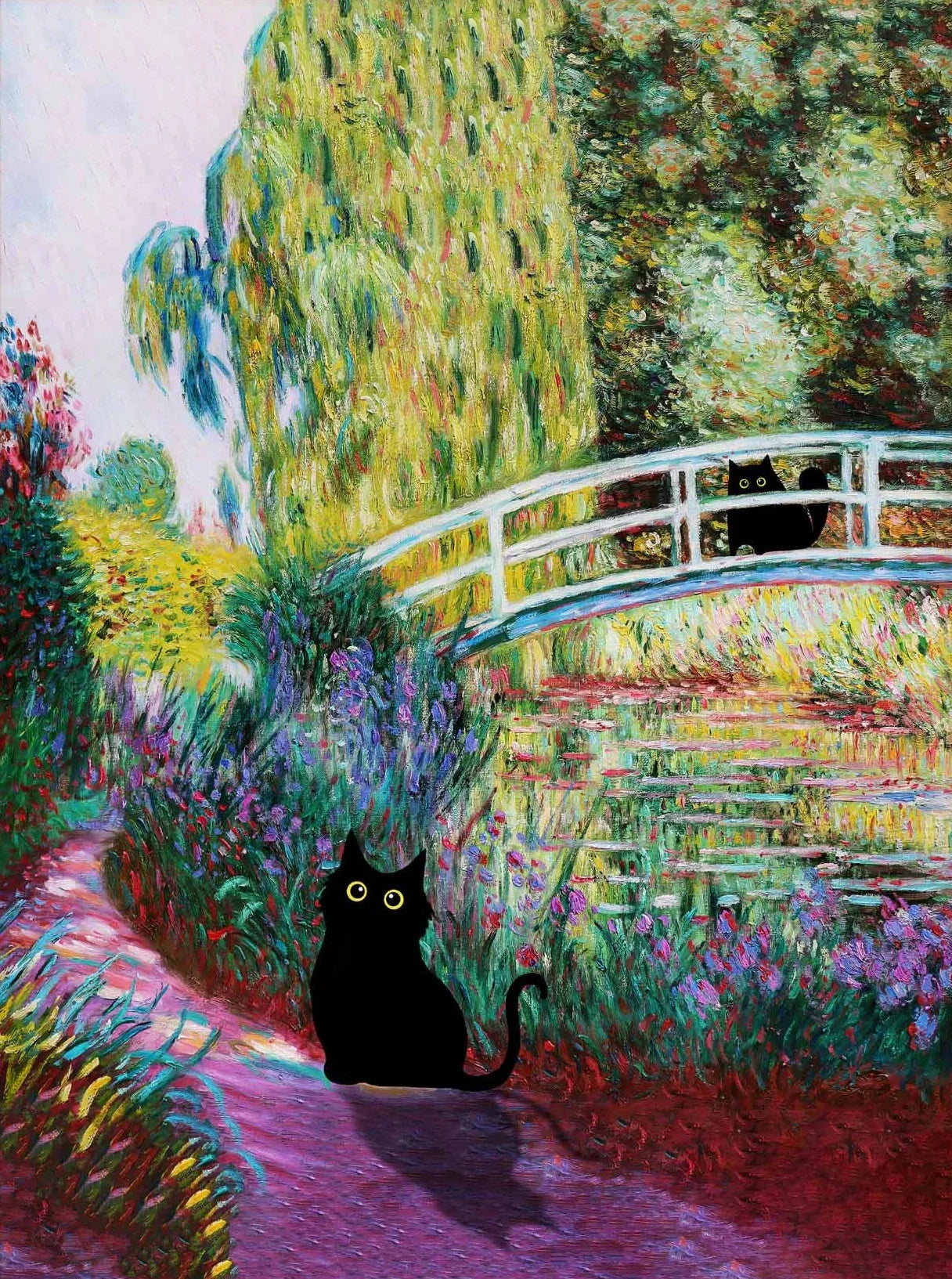 Monet Black Cat Lotus Pond Canvas Print | Wall Art Decor