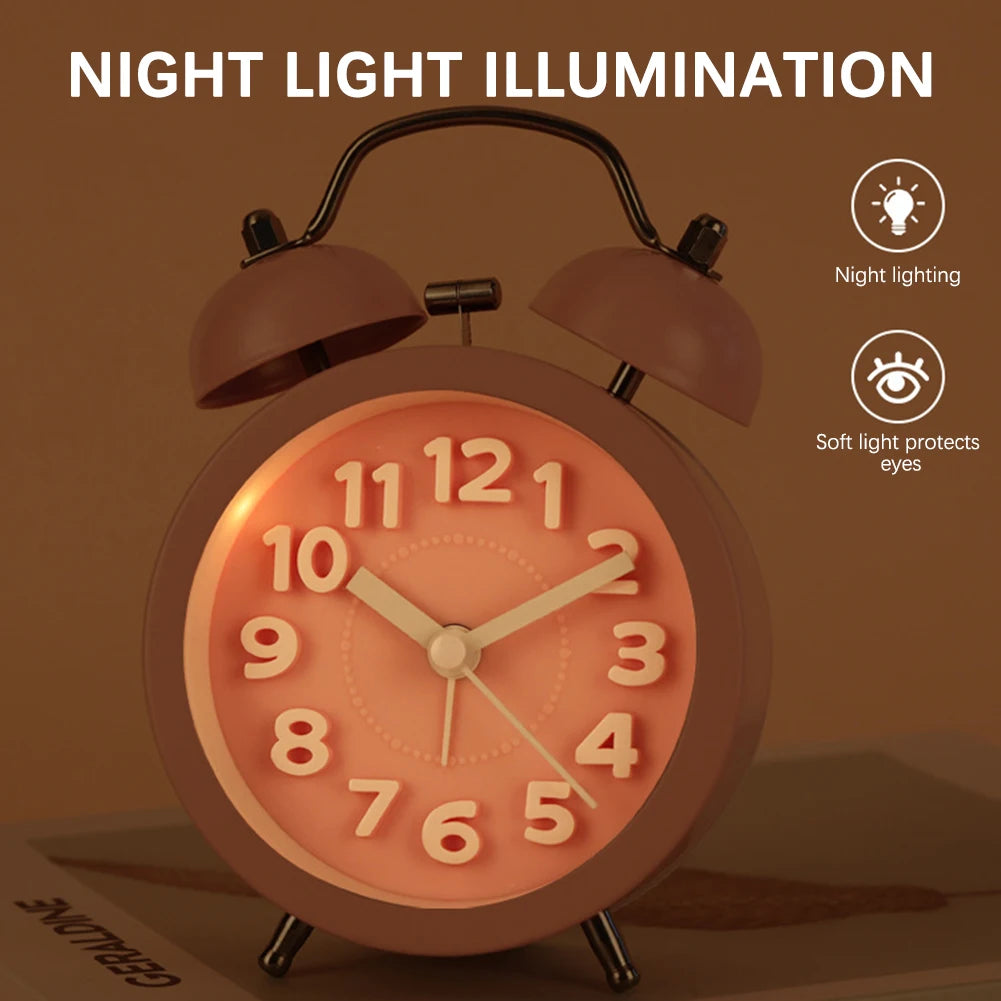 Retro Alarm Clock For Bedside,Stereoscopic Digital Creative Convex Textual Texture Fashionable Metal Silent Night Light Clock Peaceful Pleasures Health and Wellness