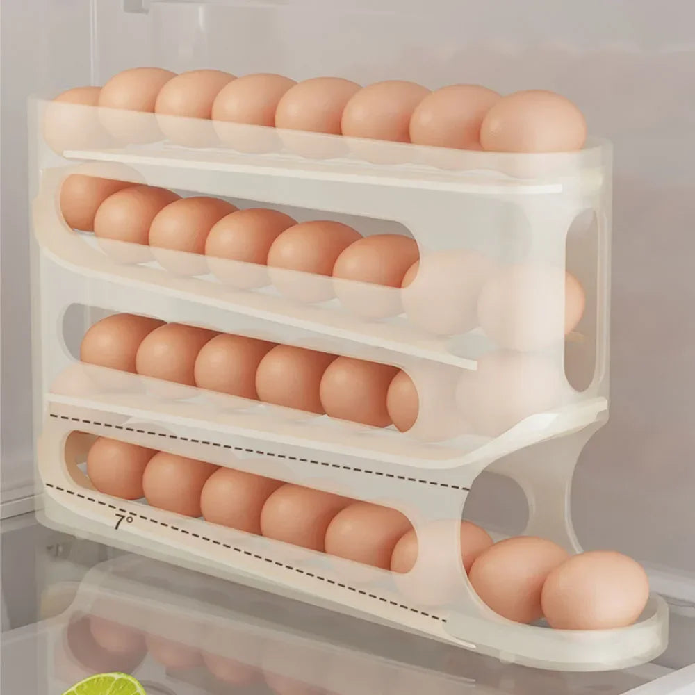 4-Layer Automatic Rolling Egg Holder Rack | Fridge Egg Dispenser & Refrigerator Organizer