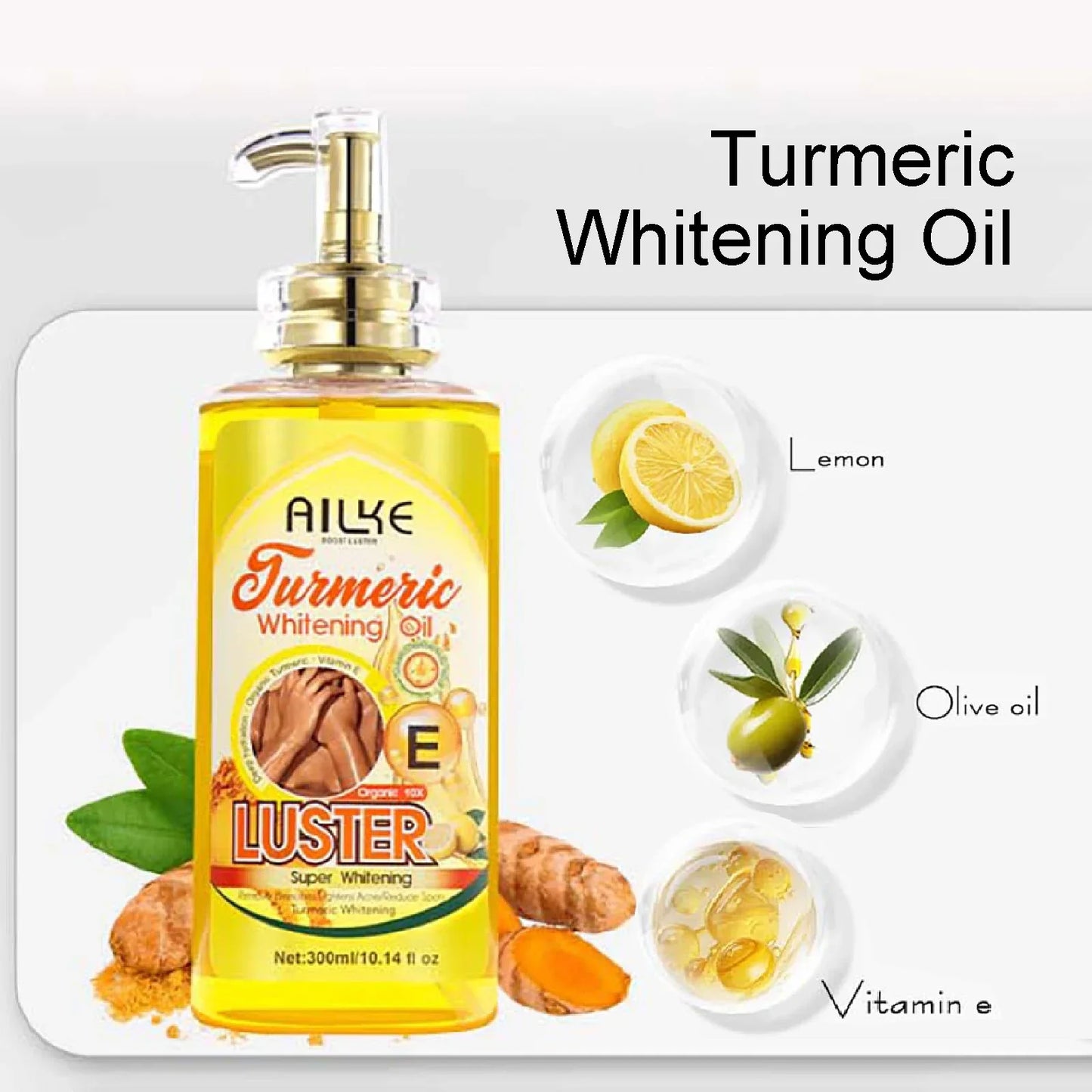 AILKE Skin Glowing Whitening Body Oil – All Skin Types 300ml Peaceful Pleasures Health and Wellness Turmeric Whiten Oil