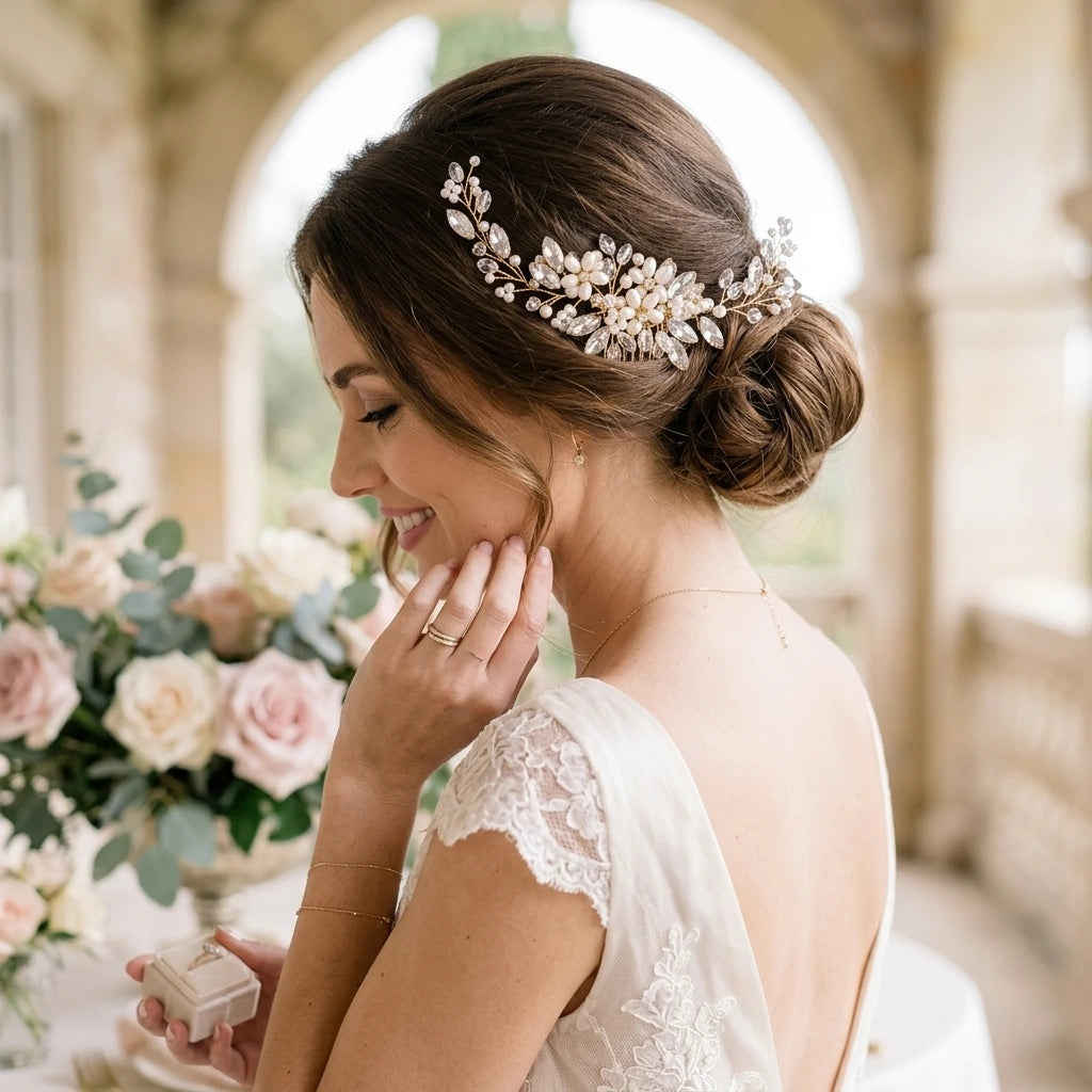 Bridal Pearl Rhinestone Hair Comb Elegant Updo Accessory for Wedding Dress Peaceful Pleasures Health and Wellness