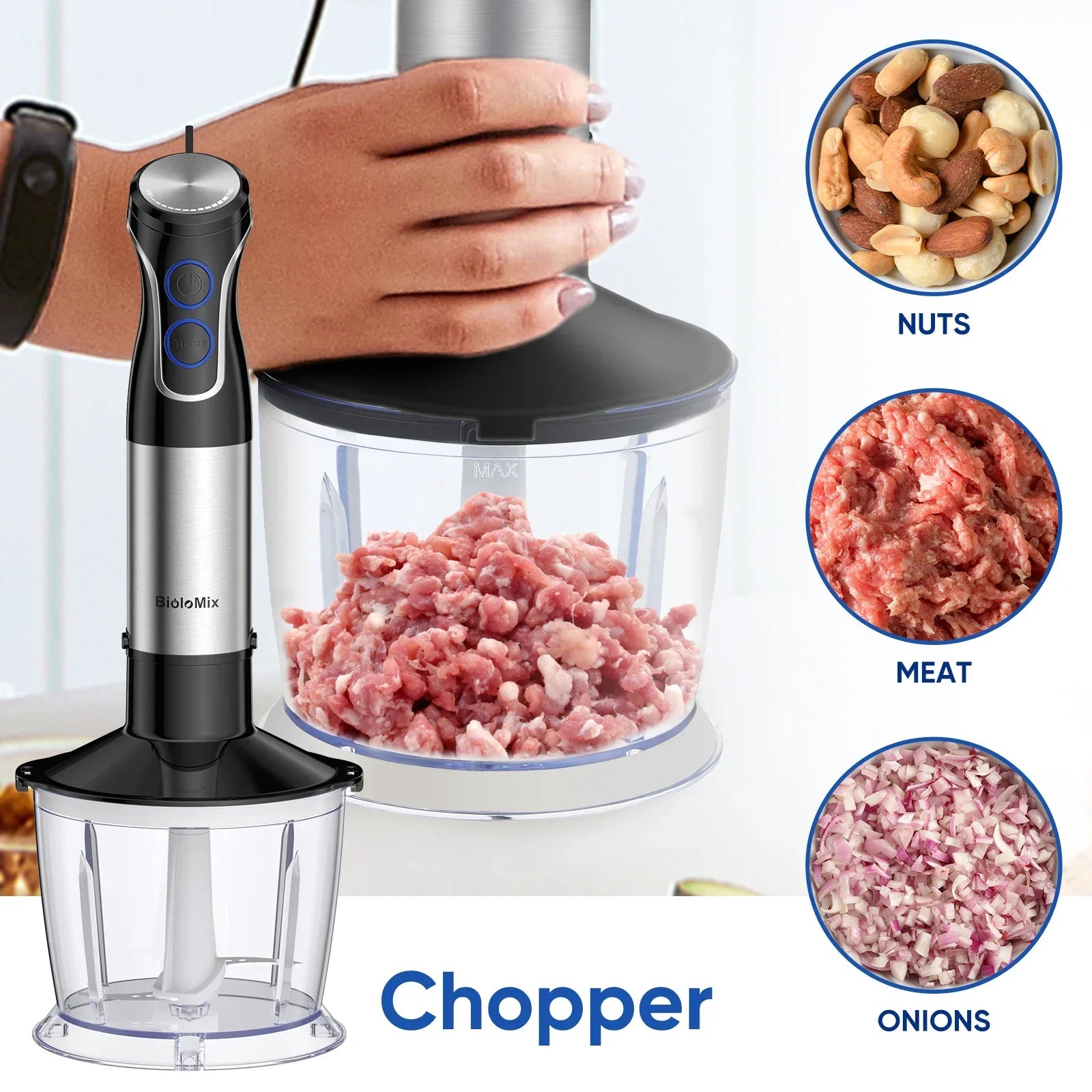 BioloMix 5-in-1 Immersion Hand Blender 1500W | Food Processor Peaceful Pleasures Health and Wellness