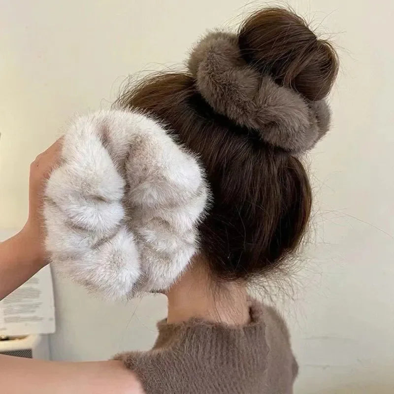 Retro Plush Elastic Hair Tie | Imitation Mink Hairband for Women
