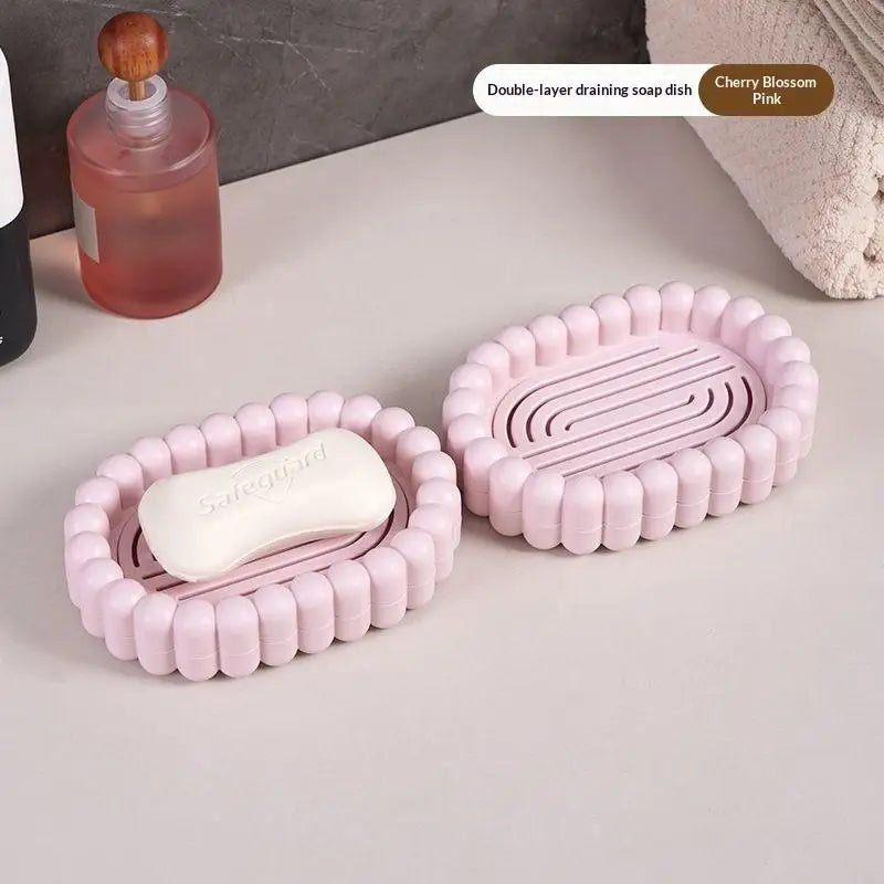 Portable Bathroom Soap Tray with Integrated Draining System Durable Longlast Plastic Peaceful Pleasures Health and Wellness Pink