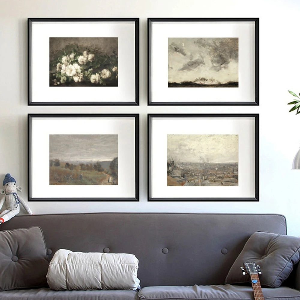 Vintage County Landscape Gallery Wall Art Prints Rustic Moody Cloud Oil Painting Canvas Prints Antique Flower Pictures Decor Peaceful Pleasures Health and Wellness
