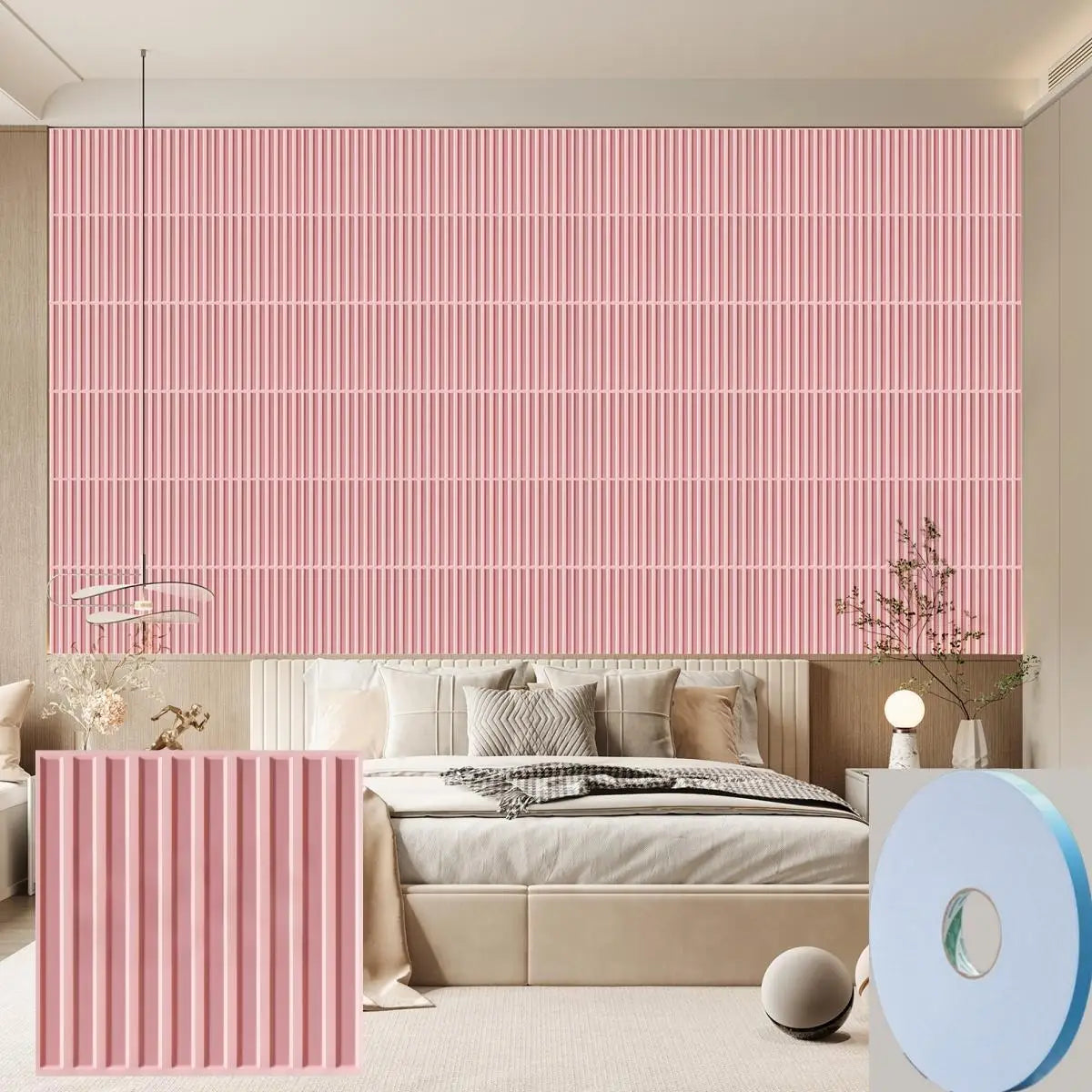 20/30pcs 3D pvc wall panels for indoor wall decoration, for living room hall bedroom hotel office,including tape Peaceful Pleasures Health and Wellness Pink 20pcs