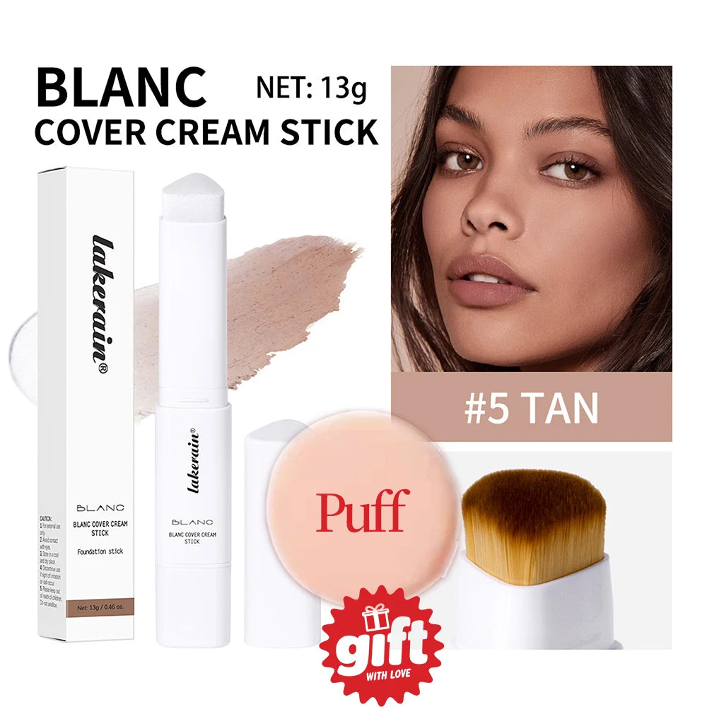 Lakerain Color Changing Foundation Stick Full Coverage Matte Finish Dual-Ended Brush & Stick Waterproof Smooth Foundation Makeup Peaceful Pleasures Health and Wellness 5give away puff