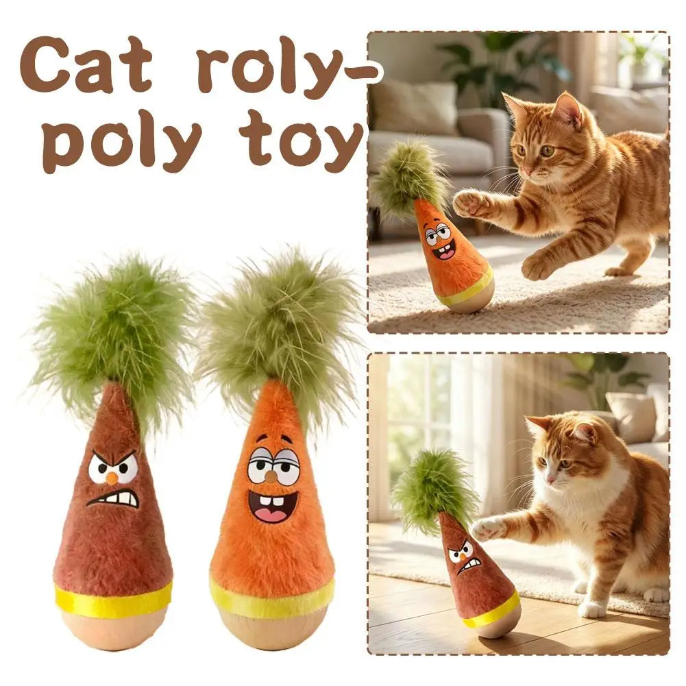 Cat Tumbler Funny Toys Tease Feathers Design Cat Stick Self-hey Relieve Boredom Essential Tumbler Toys Roly-poly Wooden Pet Toys Peaceful Pleasures Health and Wellness